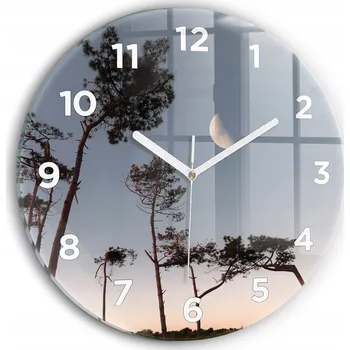 Hodiny Ozdobné nástěnné hodiny s krásnou grafikou: Půlměsíc a stromy, kulatý, průměr 30 cm
