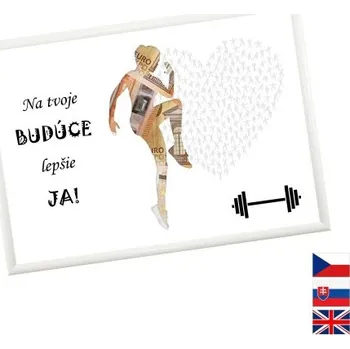 Žertovný předmět Rámeček na darování peněz - Fitness & hubnutí - ONA, Nápis slovensky, Rámeček 100 - bílá