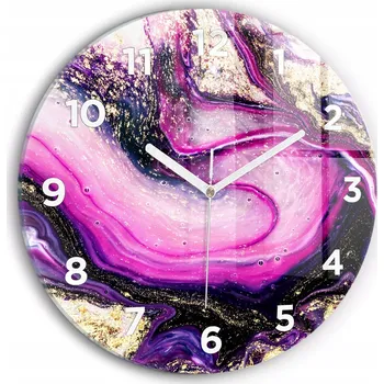Hodiny Minimalistické Skleněné Nástěnné Hodiny s S Potiskem Abstrakce mramor průměr 30 cm