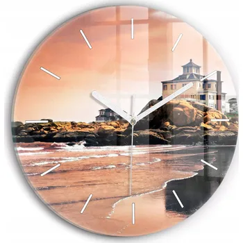 Hodiny Moderní skleněné hodiny s grafikou na zeď Pobřeží Sherman kulatý průměr 30 cm