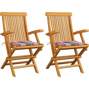 OMAXI Zahradní židle + červené kárované podušky 2 ks masivní teak 264249