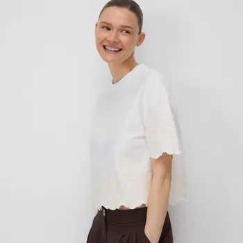 Reserved - Bavlněné tričko s aplikací - krémová - WU835-01X - WU835-01X-L