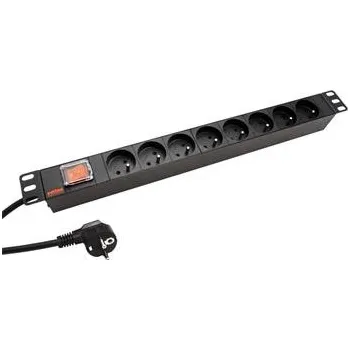 Elektrická zásuvka Roline 19'' napájecí panel 1U, 8x zásuvka CZ, vypínač, černý, 1,8m - 19.07.1618