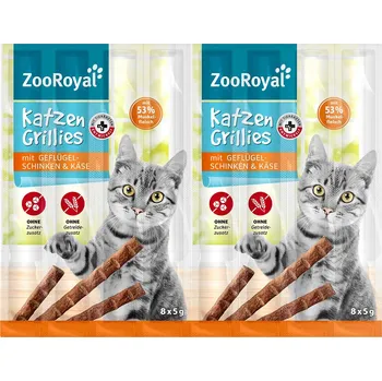 Pamlsek pro kočku ZooRoyal Grillies tyčinky pro kočky, drůbeží šunka a sýr 8 × 5 g