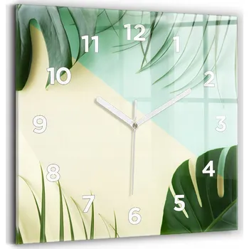 Obraz Skleněné foto hodiny na zeď do moderního interiéru Listy Monstera 30x30 cm
