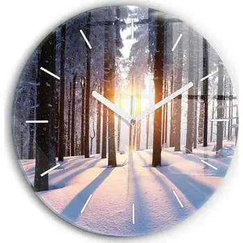 Hodiny Čtvercové Skleněné Hodiny Minimalistické Nástěnné Západ slunce Les průměr 30 cm