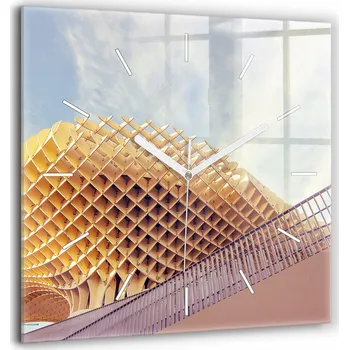 Hodiny Skleněné nástěnné hodiny do obýváku s grafikou: Vyhlídka v Seville 60x60 cm