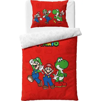 Povlečení Dětské povlečení Super Mario Luigi a Yoshi 140 x 200, 70 x 90 cm zipový uzávěr