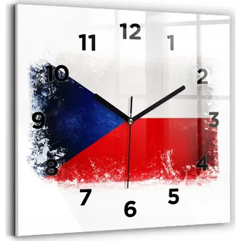 Hodiny Čtvercové skleněné nástěnné hodiny se stylovým potiskem Vlajka České republiky 30x30 cm