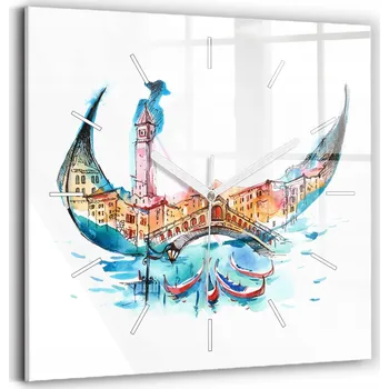 Hodiny Hodiny Tvrzené Sklo Tiché Klasické Nástěnné Itálie - Benátská Gondola