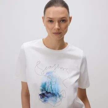 Dámské tričko Reserved - Tričko s korálkovými aplikacemi - bílá - WU150-00X - WU150-00X-M