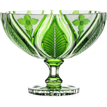 Bohemia Crystal Ručně broušená mísa na noze Sasanka Zelená 280mm