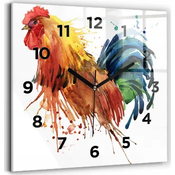 Hodiny Skleněné nástěnné hodiny s tichým chodem - Barevný kohout do kuchyně