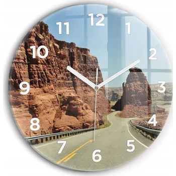 Hodiny Moderní skleněné nástěnné hodiny s s potiskem Route 66 v USA, kulatý, průměr 30 cm