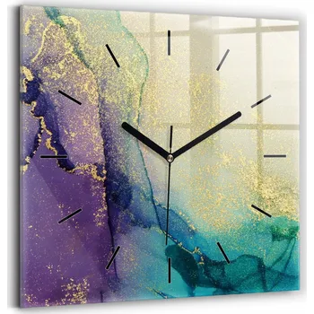 Hodiny Minimalistické Čtvercové Skleněné Hodiny Nástěnné Abstrakce barev 30x30 cm