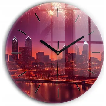 Hodiny Dekorativní nástěnné hodiny s krásnou grafikou Noční město ve Philadelphii fi30 cm