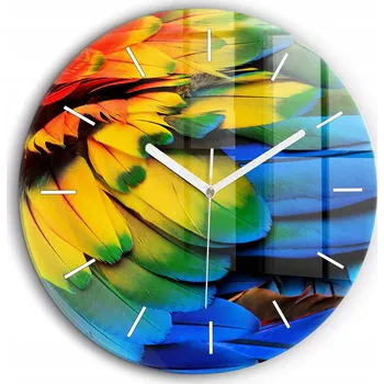Hodiny Čtvercové Skleněné Nástěnné Hodiny s Motivem Barevná křídla ptáka fi60 cm