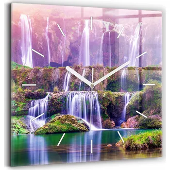 Hodiny Nástěnné čtvercové skleněné hodiny do obýváku Vodopád Jiulong Čína 30x30 cm