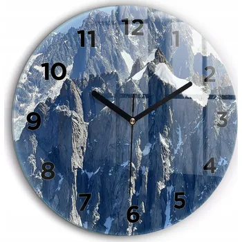 Hodiny Moderní skleněné nástěnné hodiny s potiskem Hory Alpy v zimě, průměr 60 cm