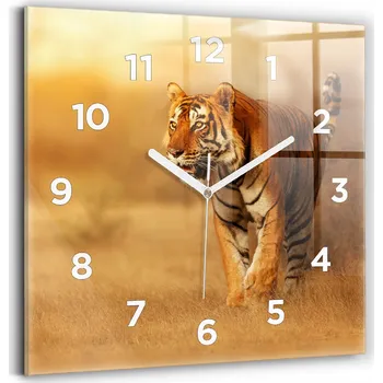 Hodiny Skleněné hodiny s motivem nástěnné dekorace Lov Tygr 30x30