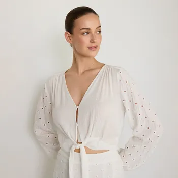 Reserved - Halenka s ozdobným vázáním - bílá - 570FB-00X - 570FB-00X-XXL