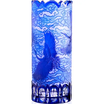 Váza Bohemia Crystal Ručně broušená váza Sky Cranes Modrá 305mm