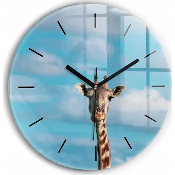 Hodiny Moderní skleněné nástěnné hodiny Hlava žirafy na pozadí oblohy kulatý průměr 30 cm