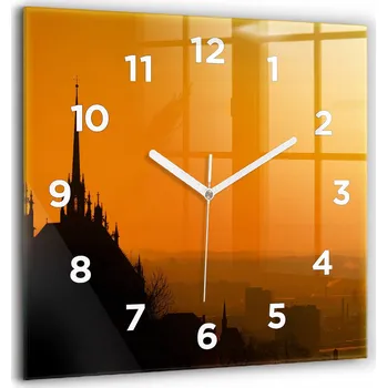 Hodiny Skleněné hodiny Coloray Pohled na katedrálu Brno 60x60 cm Žluté