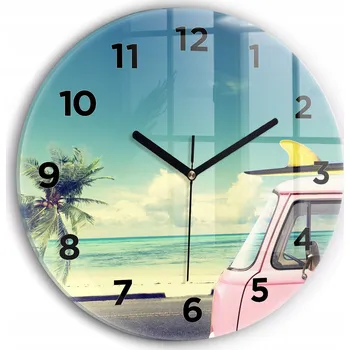 Hodiny Ozdobné nástěnné hodiny s krásnou grafikou: Auto se surfovacím prknem, průměr 30 cm