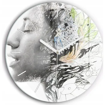 Hodiny Foto nástěnné hodiny Abstrakce tvář ženy bílé ručičky kulatý průměr 60 cm