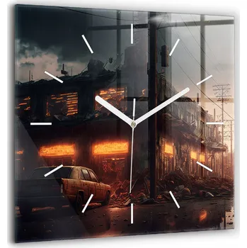 Hodiny Velké Skleněné Nástěnné Hodiny Tichý chod Apokalyptická budova