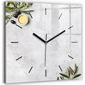Hodiny Čtvercové Skleněné Nástěnné Hodiny s Minimalistickým Vzorem Oliv, 30x30 cm