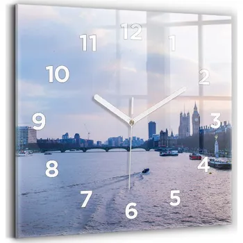 Hodiny Skleněné hodiny s tichým mechanismem Loft Nástěnné London Eye panorama města 30x30