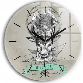 Hodiny Čtvercové Skleněné Nástěnné Hodiny Do Kanceláře S Potiskem Jelení hlava průměr 60 cm
