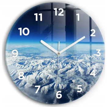 Hodiny Moderní skleněné hodiny s grafikou na zeď Krajina Hory Pyreneje průměr 30 cm