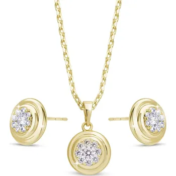 Řetízek Pozlacený set kolečko se zirkony, náušnice + řetízek s přívěskem 10 0037