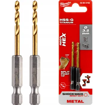 Vrták Titanové vrtáky do kovu HEX 3,2 mm 2 ks Milwaukee HSS-G Tin