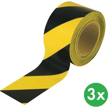 Výstražná páska Výstražná samolepicí PVC páska, délka 18 m, 3 ks, žluto-černá
