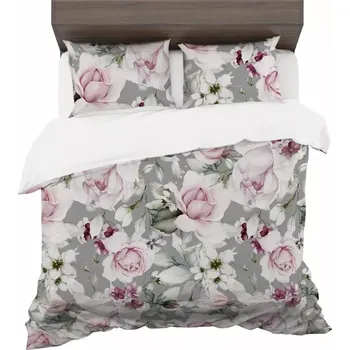 Povlečení Povlečení ze syntetické bavlny s květinovým vzorem růží – šedé 2 části: 1 ks 140x200 + 1 ks 70x80