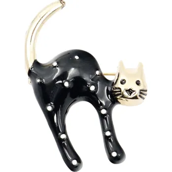 Brož kočka s puntíky černá