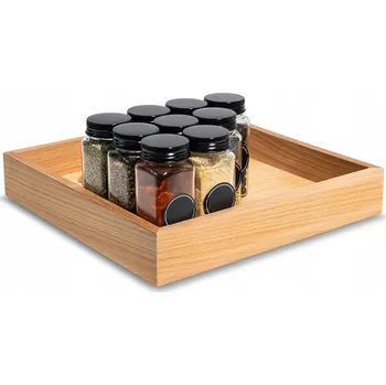 Úložný box Dřevěný podnos box organizér na koření do zásuvky 28x28 cm