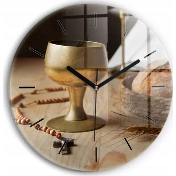 Hodiny Skleněné hodiny s motivem Tichý Klasický Nástěnný Růženec Víno a chléb fi 30