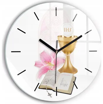 Hodiny Klasické Kulatý Nástěnné Hodiny Skleněné Památka na první Svaté Přijímání průměr 30 cm