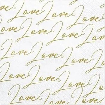 Papírový ubrousek Ubrousky Love, bílé, 33x33cm - PartyDeco