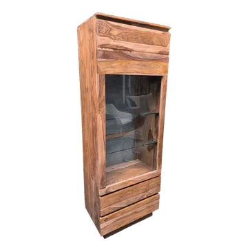 Televizní stolek Masivní vitrínová skříň Taylor 68 x 186 x 41 masiv akácie, sheesham, sklo