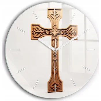 Hodiny Skleněné nástěnné hodiny tiché kuchyňské Dřevěný zdobený kříž