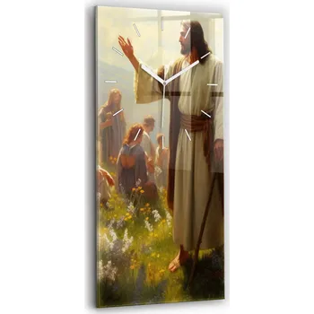 Hodiny Klasické obdélníkové nástěnné hodiny skleněné Ježíš Kristus učitel 30x60