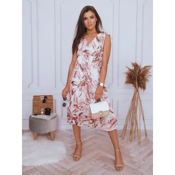 Dámské šaty Bílé midi šaty s potiskem listů Adéla EY1808 Velikost: M