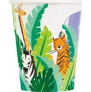 Party nádobí Papírové kelímky Safari zvířátka 270 ml - 8 ks