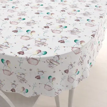 ubrus Dětský bavlněný oválný ubrus Sandra SA-372 Myšky a konvičky na bílém 140x160 cm